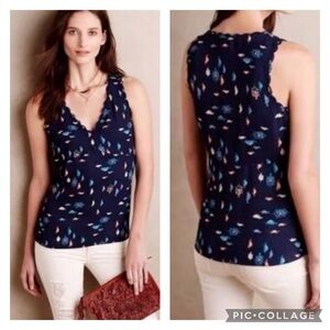 EUc Anthropologie Maeve Navy Turtle Terrapin Scallop Edge Sleeveless Top